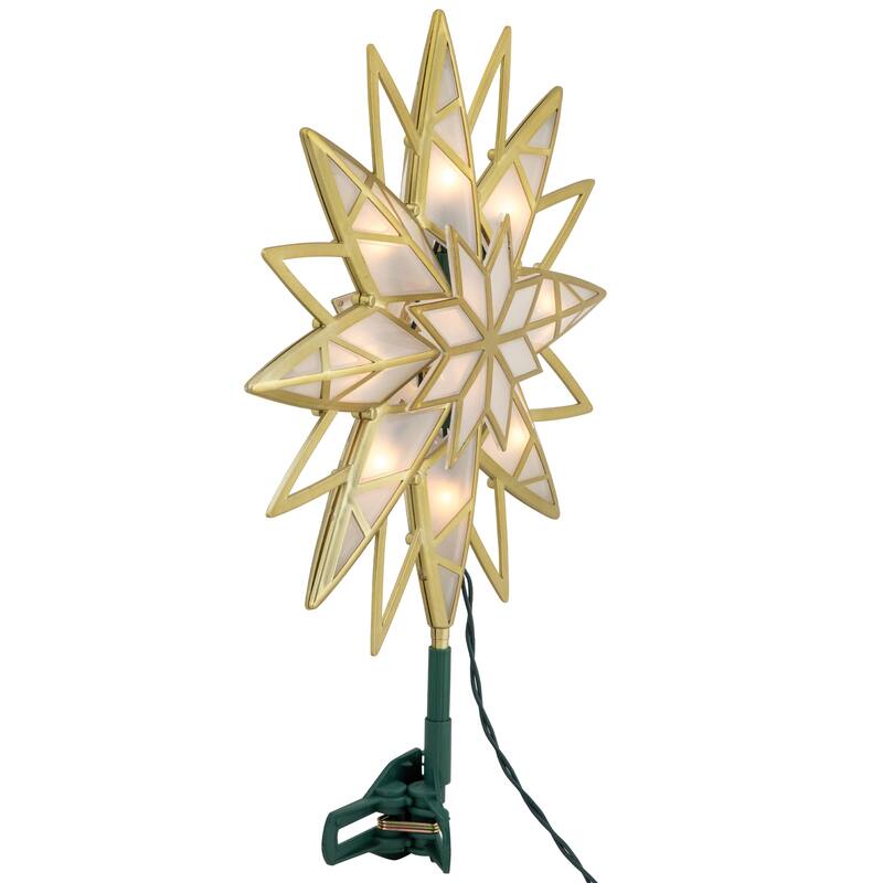 Lighted Geometric Frosted Star Christmas Tree Topper - 12.5" - Gold
