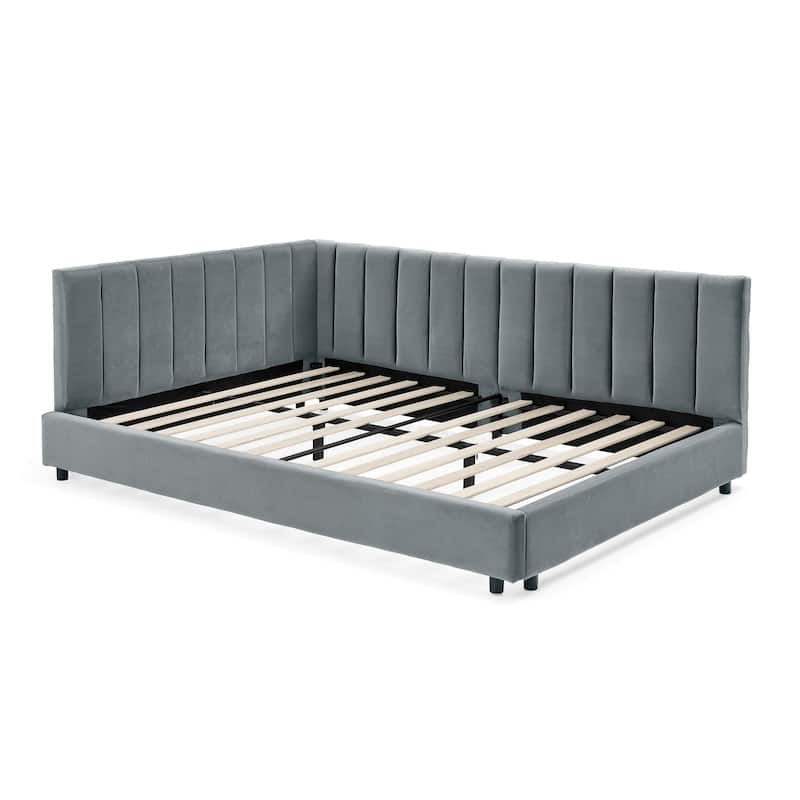 Full Size Velvet Upholstered Daybed with Tufted Backrest and Armrest, Mid-Century Sofa Bed Frame for Bedroom or Living Room