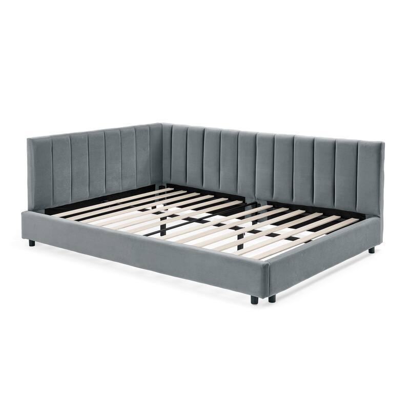 Upholstered Full Size Daybed Sofa Bed, Rivet-Tufted Platform Bed with Comfortable Backrest and Armrests for Bedroom, Living Room
