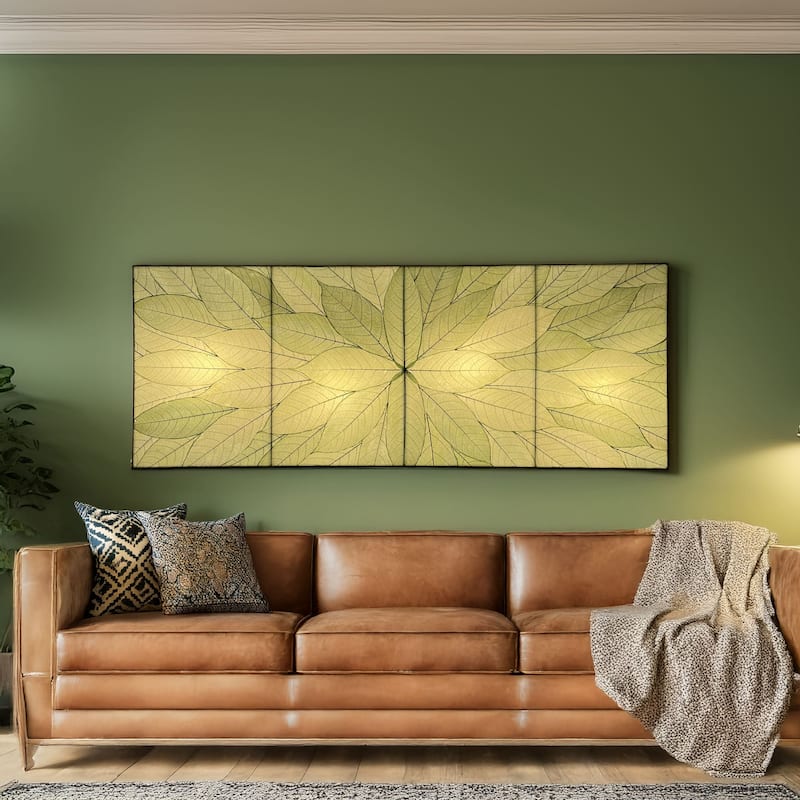 Eangee Handmade Sunburst Panel Wall Lamp, Cocoa Leaves Shade, 22 x 6 x 58 in. - 22 x 58 x 6 in - Green