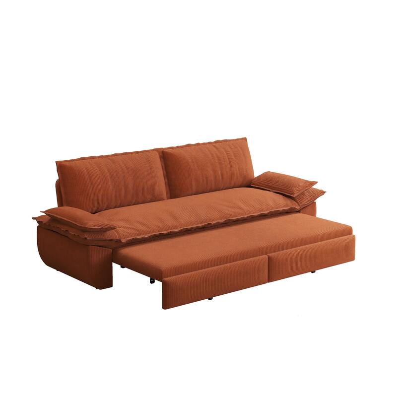 73.2" Convertible Sofa Bed, 3-in-1 Sleeper Sofa with Pull-Out Bed, Modern Corduroy Loveseat Couch with Pillow Top Arms
