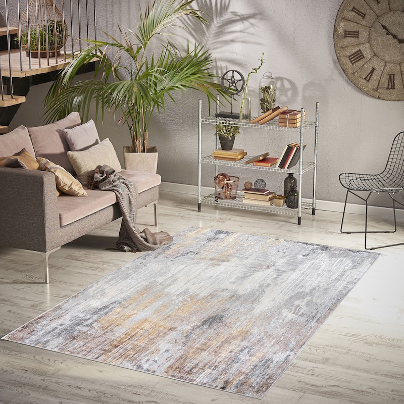 Camryn Collection Abstract Gray/Gold Transitional Area Rug