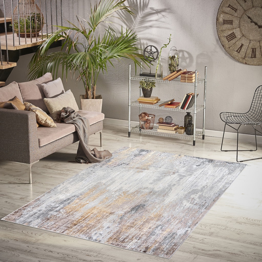 Camryn Collection Abstract Gray/Gold Transitional Area Rug