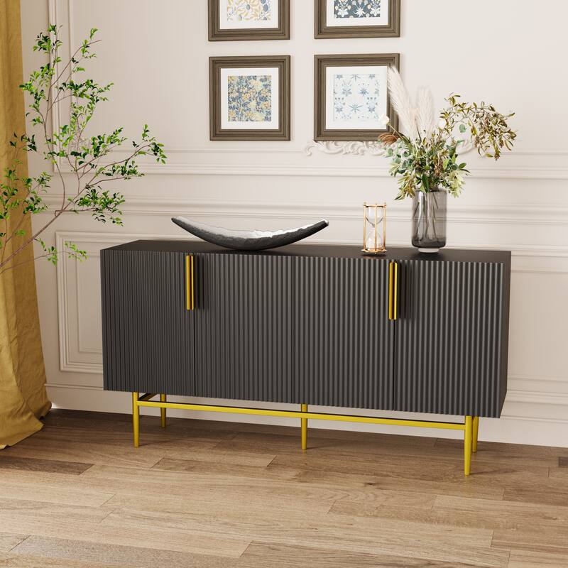 4-door Sideboard Gold Metal Handle Buffet Cabinet