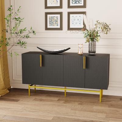 4-door Sideboard Gold Metal Handle Buffet Cabinet