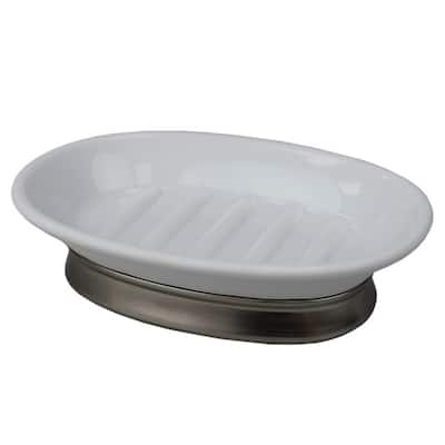 Rubberized Plastic Soap Dish with Non-Skid Metal Base, White