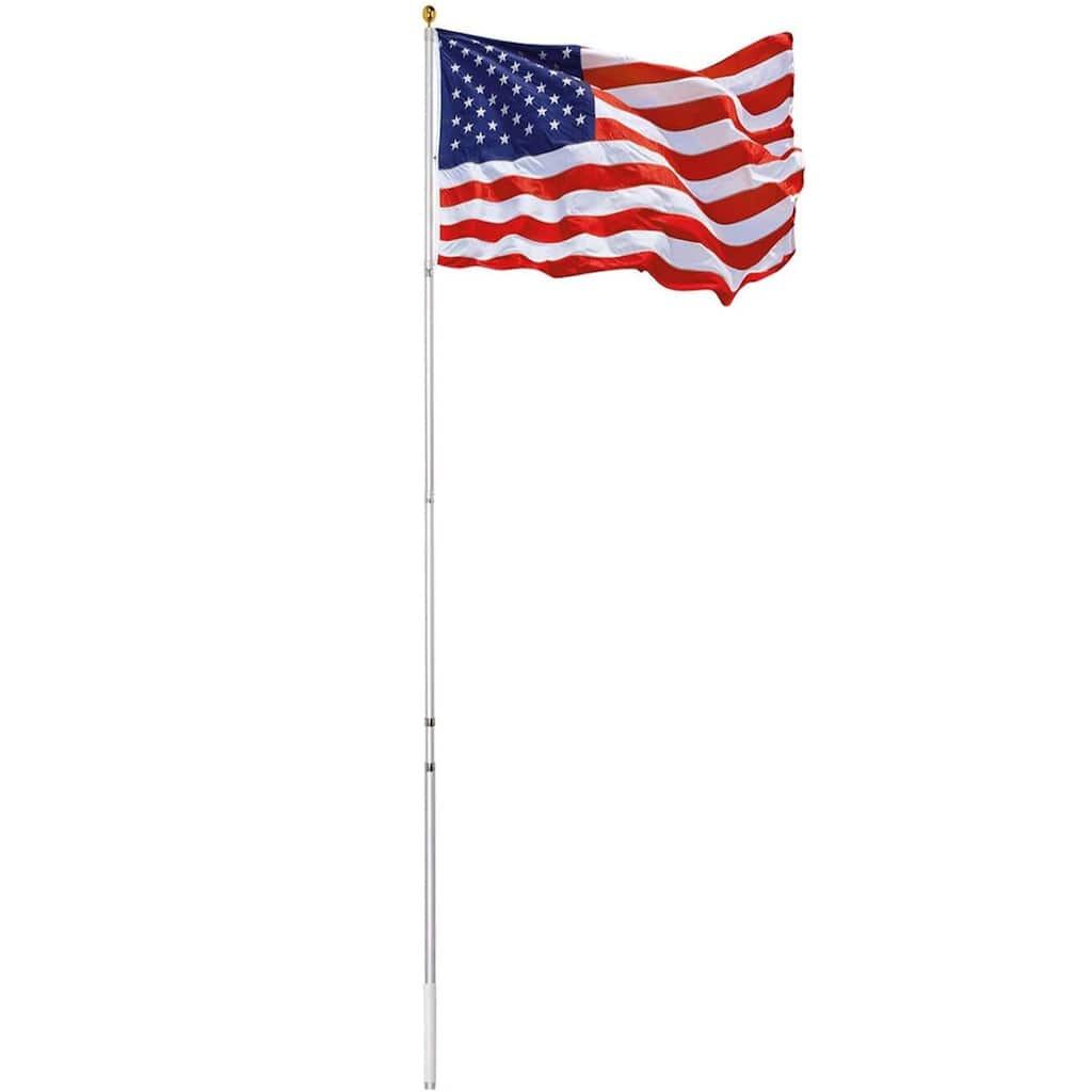 20ft Telescopic Aluminum Flagpole with US Flag Ball