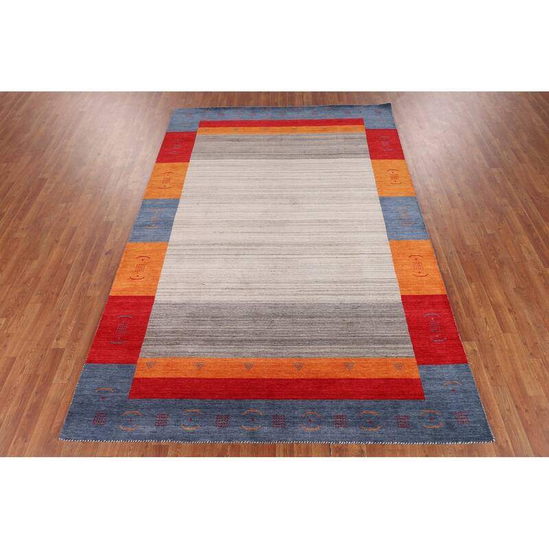 Geometric Gabbeh Oriental Area Rug Hand-Knotted Wool Carpet - 6'8" x 9'9"