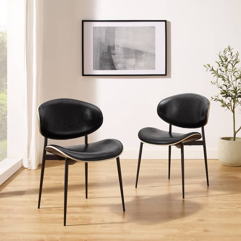 Mid-Century Faux Leather Upholstered Wood Accent Desk Chair - 2 Chairs - Oval Black