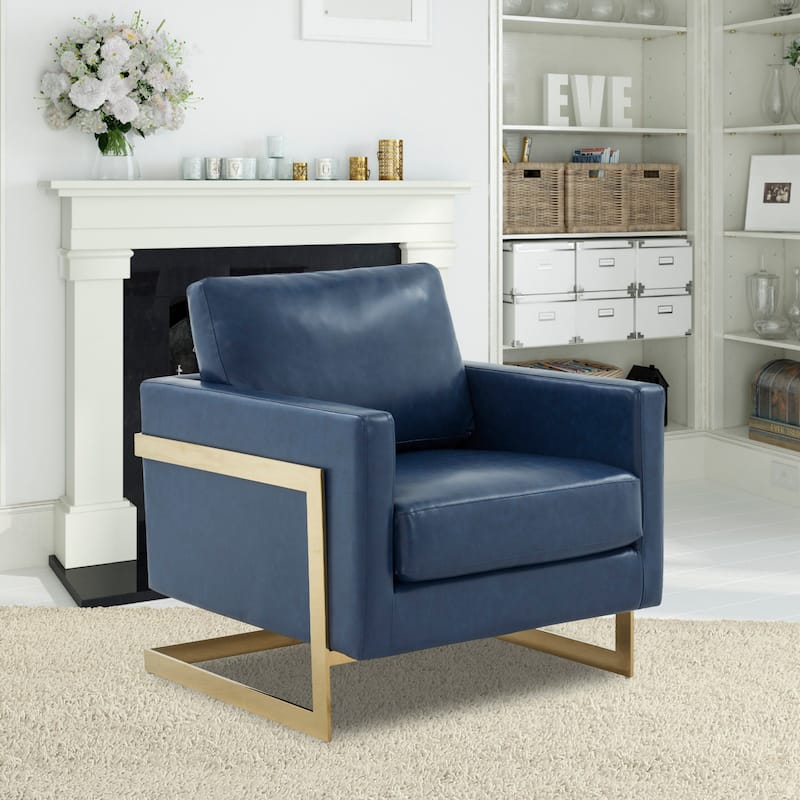 Lincoln Leather Accent Chair With Gold Frame Modern Single Seater Sofa for Living Room and Bedroom - 34"