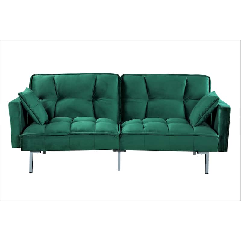 Bernal 75.6"W Velvet Futon Sofa Bed Sleeper - Green