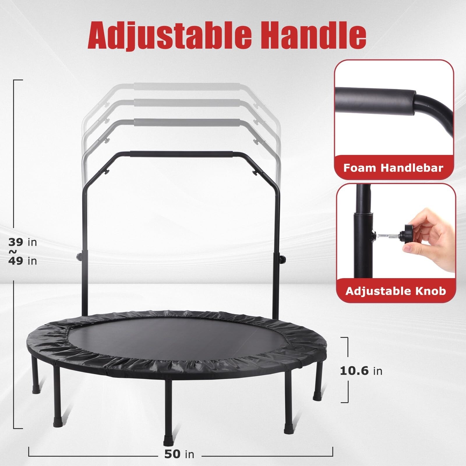 YORIN Rebounder Foldable Trampoline For Adults, 330LBS Fitness Indoor Trampoline, 50" 40" 48