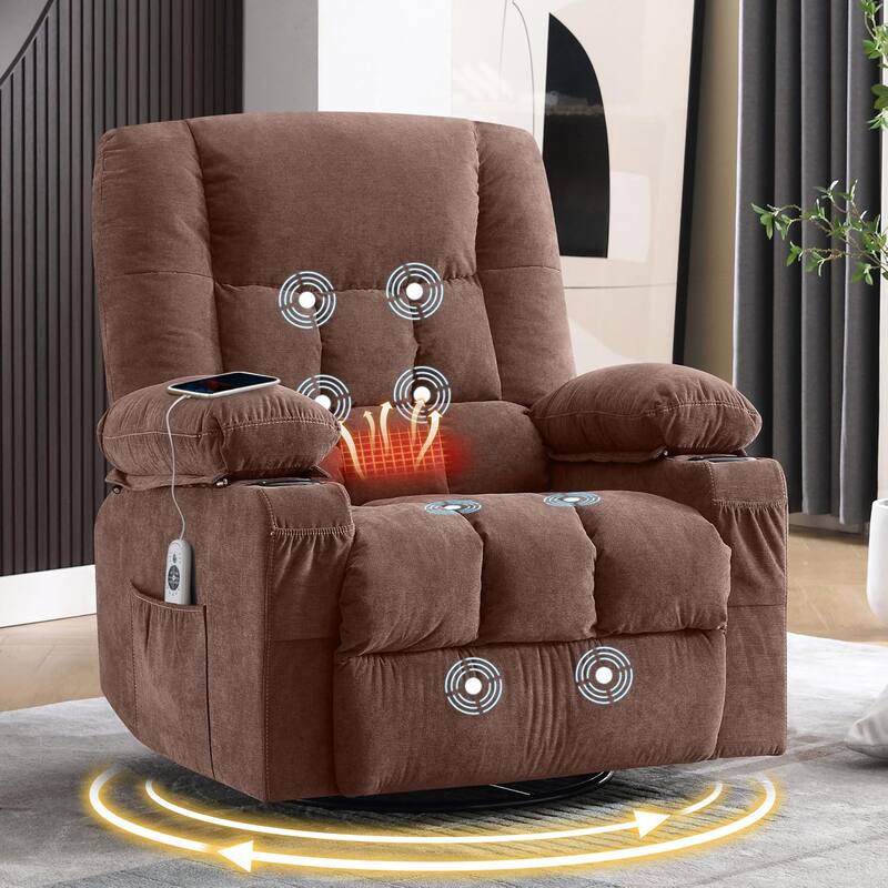 Ergonomic Lounge Chair with Vibration Massage Heat and Rocking - Brown