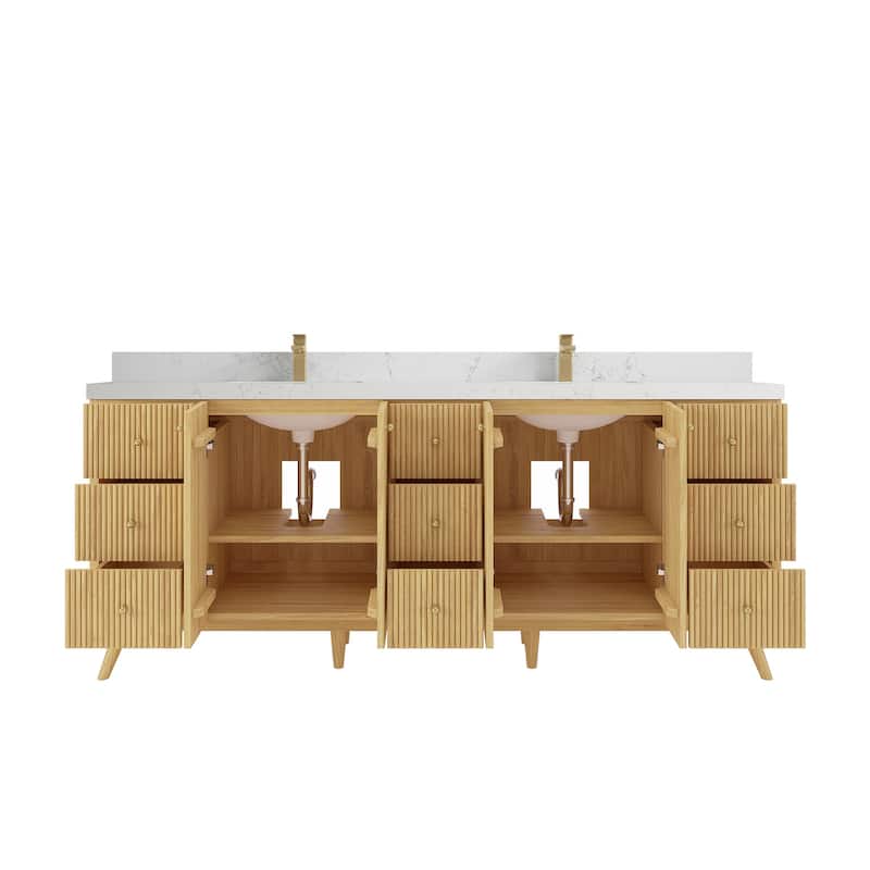 Willow Collections 84 in. W x 22 in. D Pasadena Solid Teak Double Sink Bathroom Vanity with Countertop