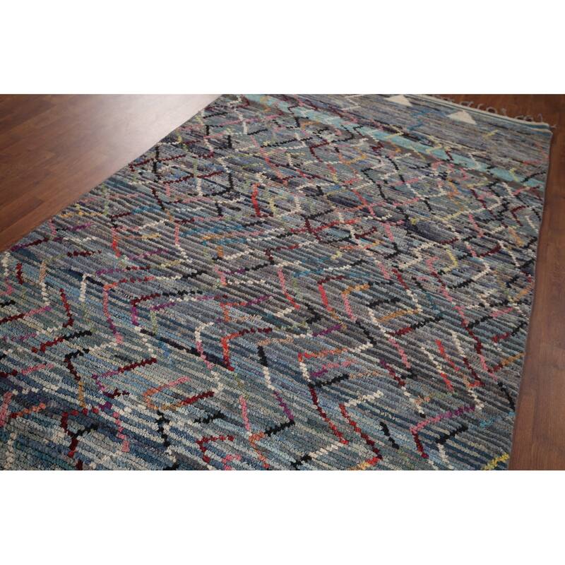 Stripe Moroccan Style Area Rug Hand-Knotted Abstract Wool Carpet - 5'0"x 9'4"