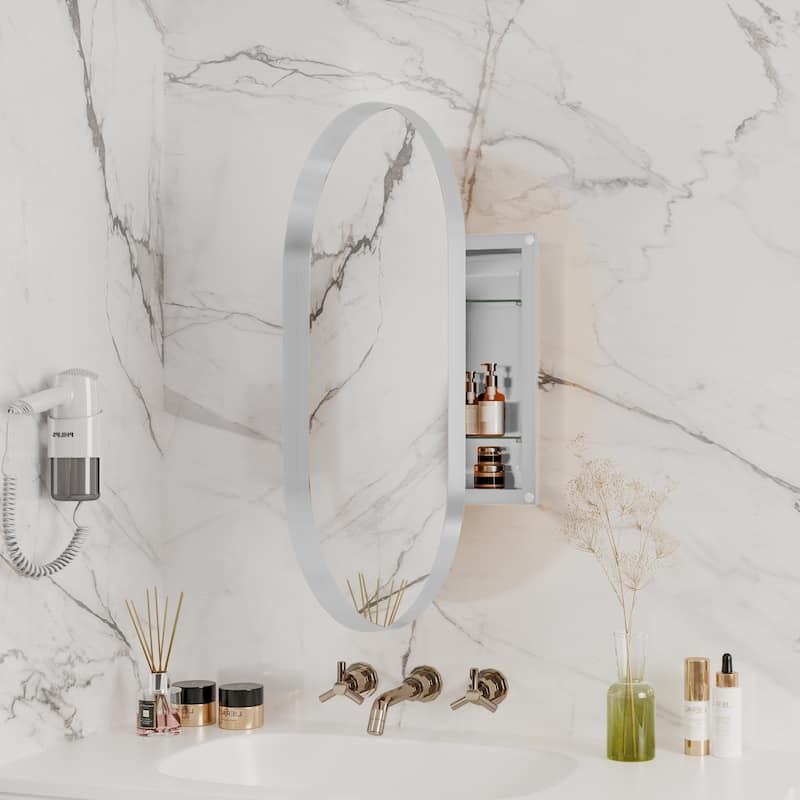 Wall Mount Metal Framed Medicine Cabinet with Storage