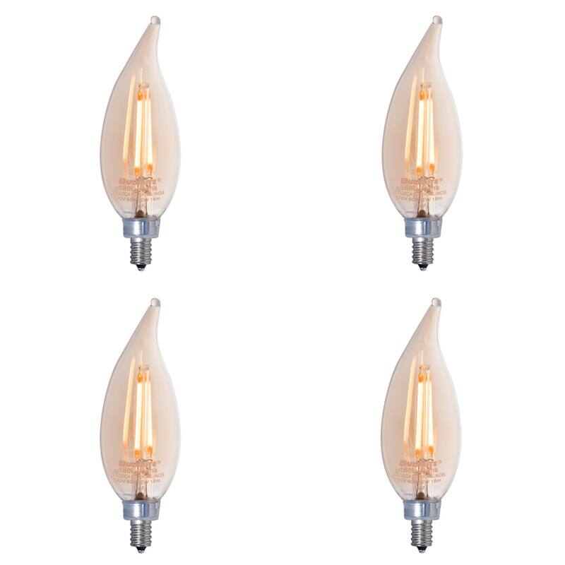 Bulbrite Pack of (4) 2.5 Watt Dimmable Antique Filament CA10 Candelabra (E12) LED Bulb - Amber Light