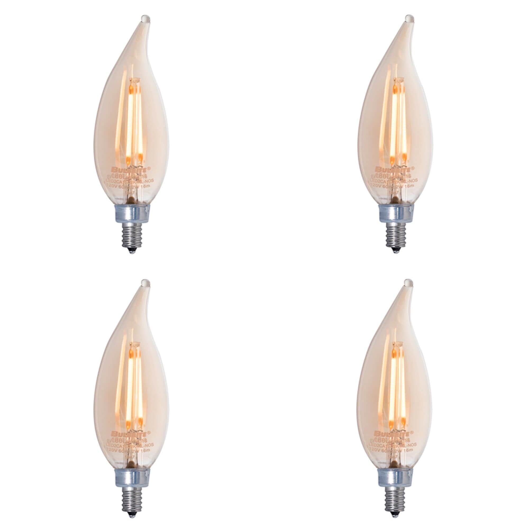 Bulbrite Pack of (4) 2.5 Watt Dimmable Antique Filament CA10 Candelabra (E12) LED Bulb - Amber Light