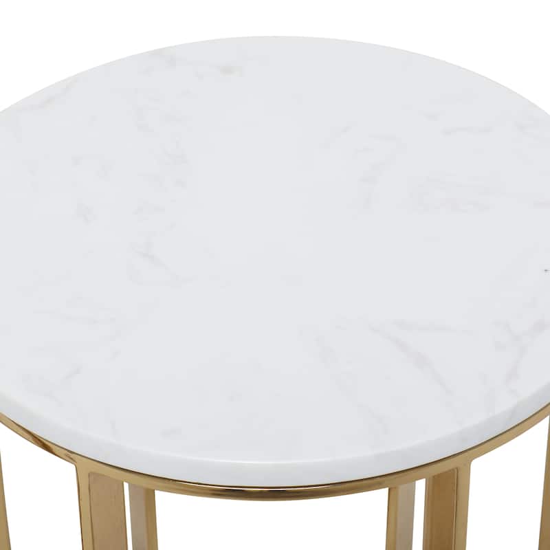 Metal Accent Table with Marble Top - Set of 2 Gold - Roche River Decor