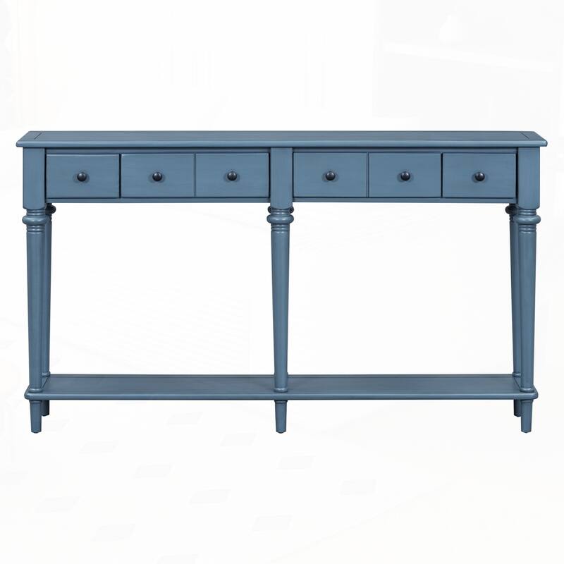 Retro Console Table with Open Shelf and 4 Drawers for Entryways