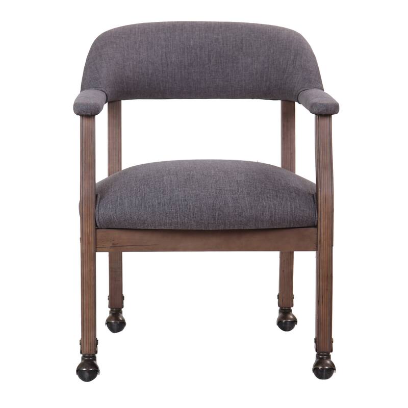 Anna Captain Chair, Driftwood Finish, Hooded Brass Casters, Gray Linen