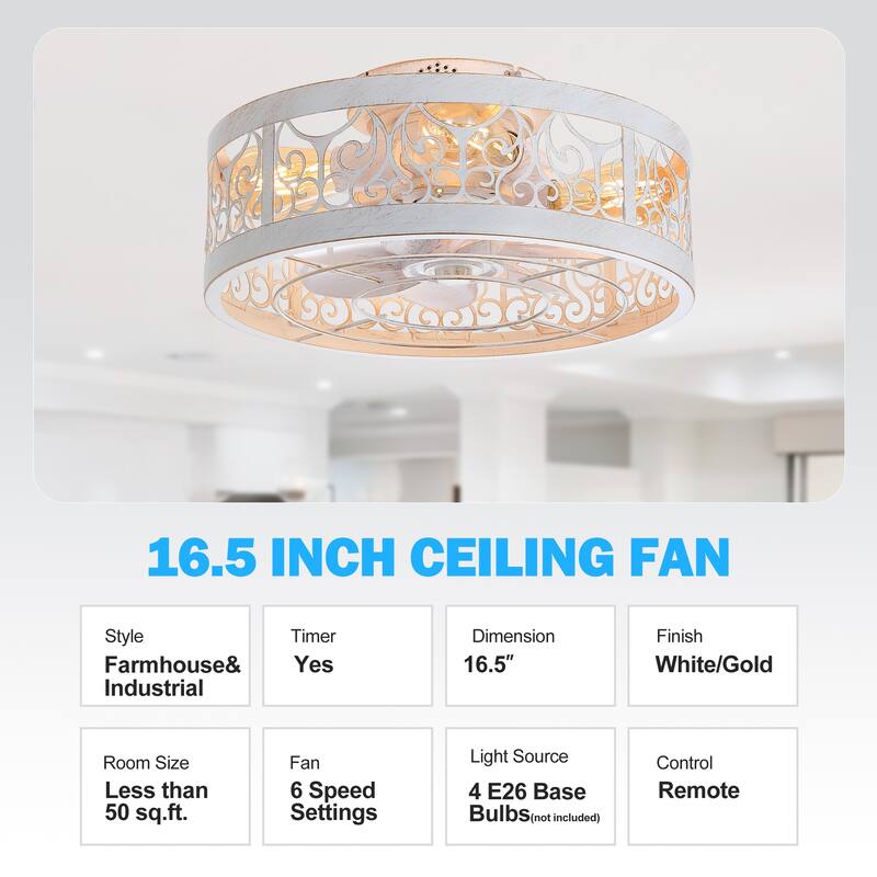 16.5"/15.7" Low Profile Ceiling Fan with Remote and Light(7-Blades)