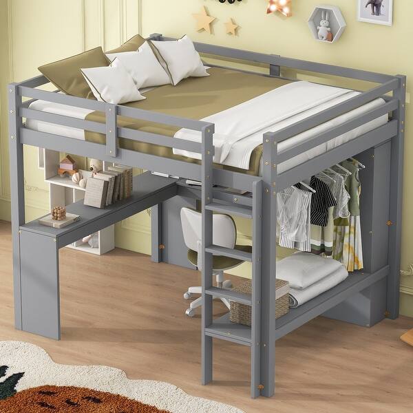 slide 2 of 11, [Wardrobe Design] Full Size Loft Bed Grey