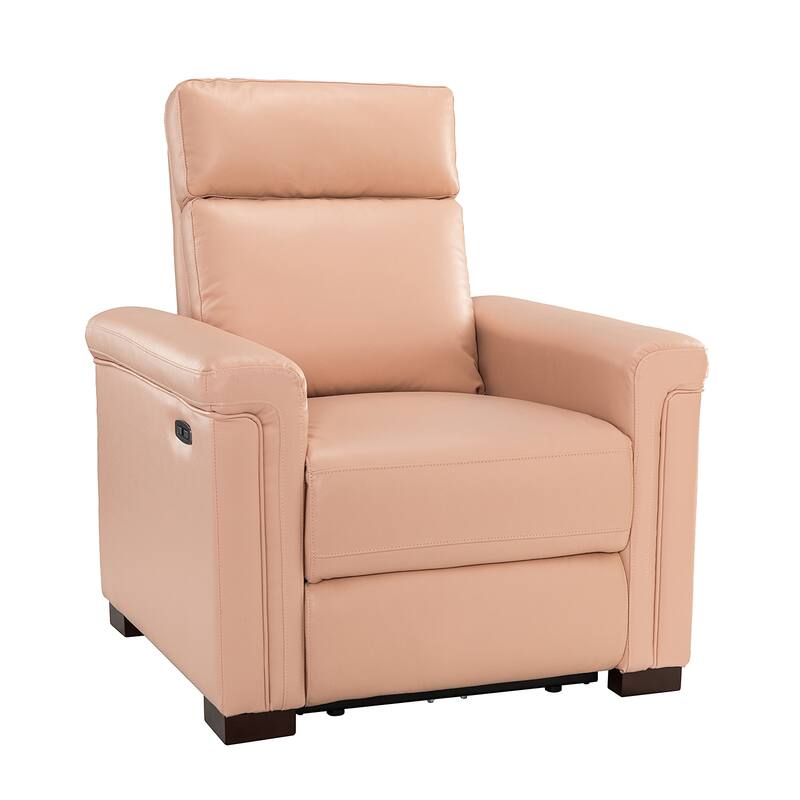 Alicia 34.65" Wide Contemporary Classic Genuine Leather Power Recliner With USB Port