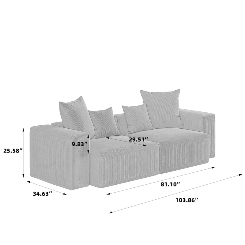 Corduroy Upholstered Modular Sectional Sofa with Ottoman