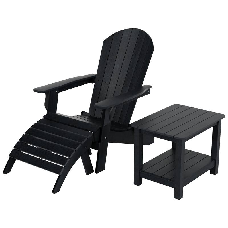 Vineyard HIPS Outdoor Folding Eco-Friendly Seashell Adirondack Chair with Ottoman & Side Table (3-Piece Set)