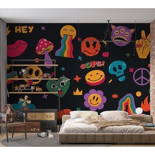 Premium Peel & Stick Wall Mural - Colorful Doodle Art - Bed Bath