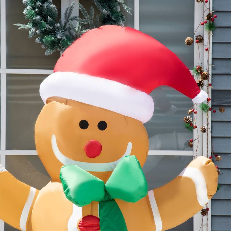 Large Yellow Gingerbread Man Inflatable with LED Lights for Holiday Indoor or Outdoor Decor