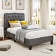 preview thumbnail 1 of 8, Costway Twin Size Bed Frame with 46" Tall Button Tufted Headboard Grey - See Details