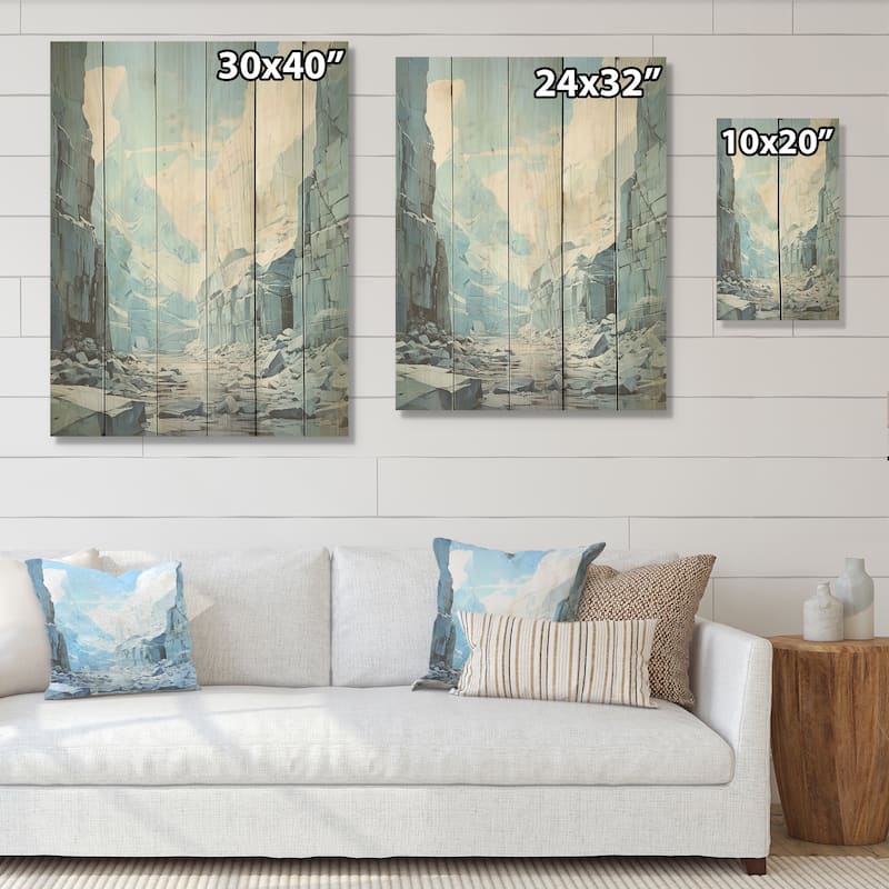Designart "Winter Glacier Landscape In Canada I" Glacier Wood Wall Decor Country Blue Wood Panel On Natural Pine Wood