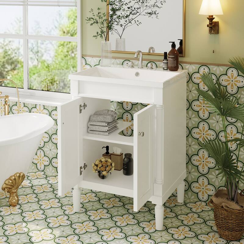 24'' 2-Tier Modern Bathroom Vanity with Top Sink - White