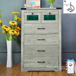 Rustic Wooden Chest with 6-Drawer Storage Cabinet and LED Lighting ...
