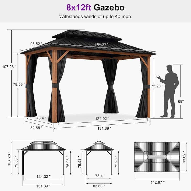 PURPLE LEAF Double Top Outdoor Sunroom Screen House Patio Hardtop Gazebo Wood Grain
