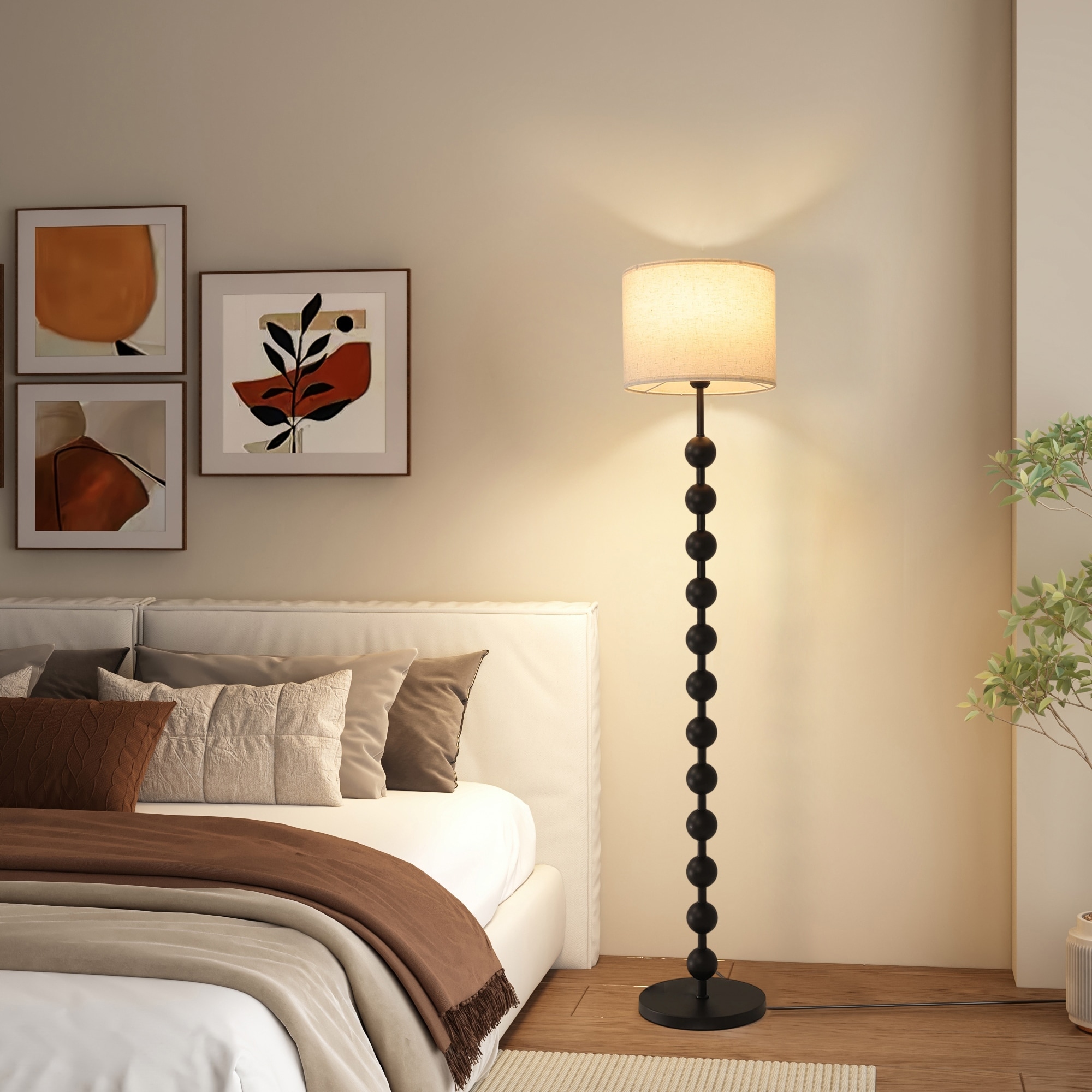 63-inch Modern Floor Lamp with Spherical Base and Linen Shade