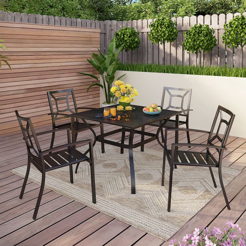 5-piece Outdoor E-coated Patio Dining Set with Stackable Chairs - Fancy Chairs