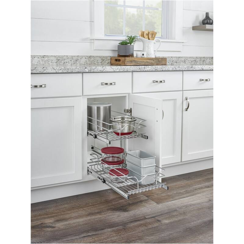 Rev-A-Shelf 5WB2 Series 9 Inch Pull Out Two-Tier Shelf Organizer