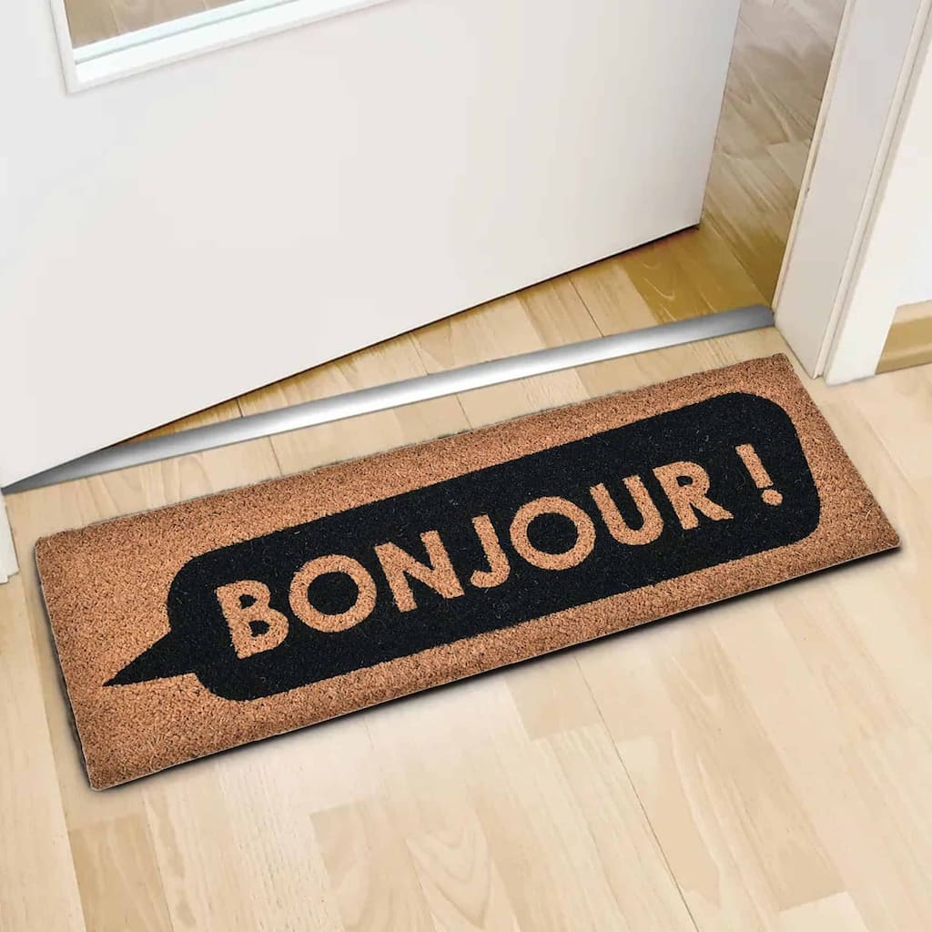Long Front Door Mat Bonjour Rug 30x10 Black - 30 L x 10 W x 5/8 H