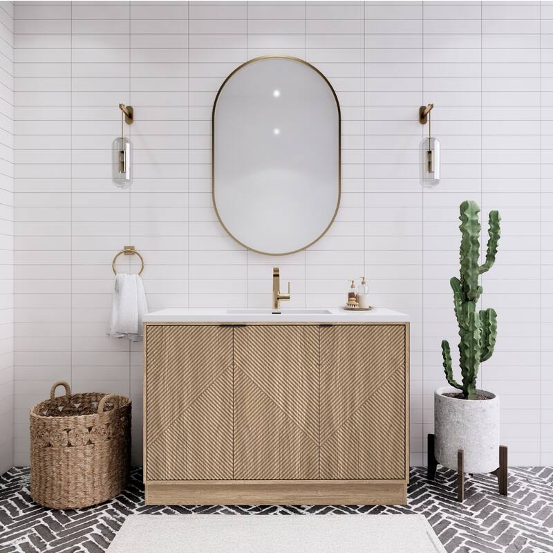 Milano 48" Freestanding Bathroom Vanity with White Acrylic Sink - 47.24" x 19.49" x 35.46'' - Beige