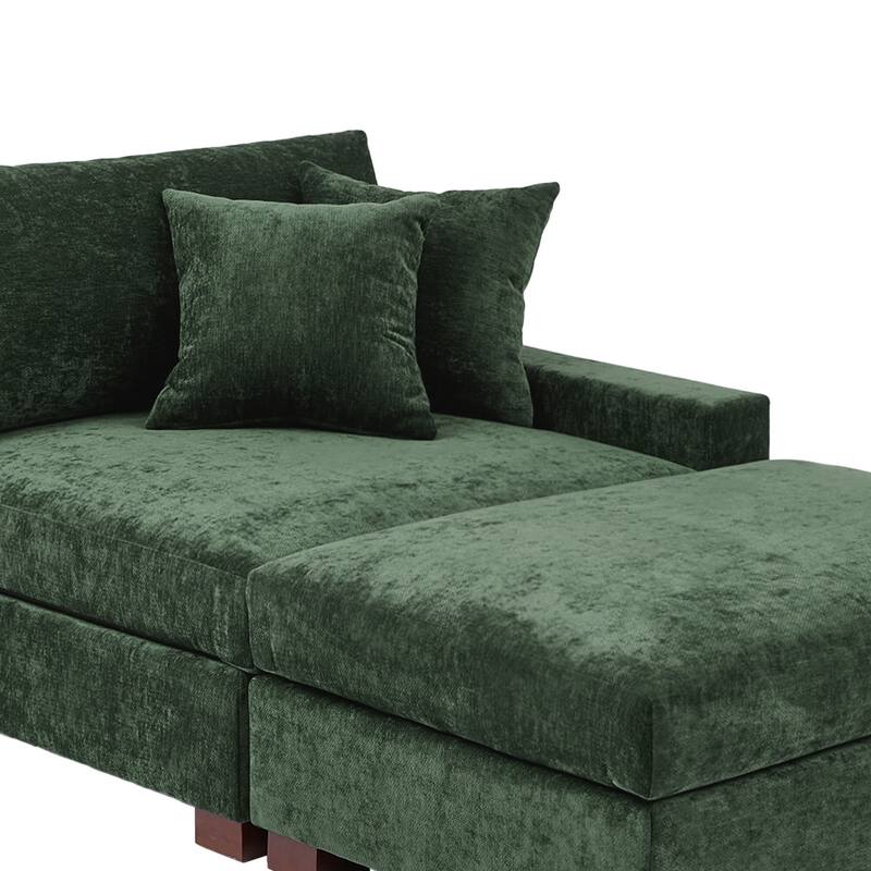 Modern Chenille Chaise Lounge Set with Ottoman
