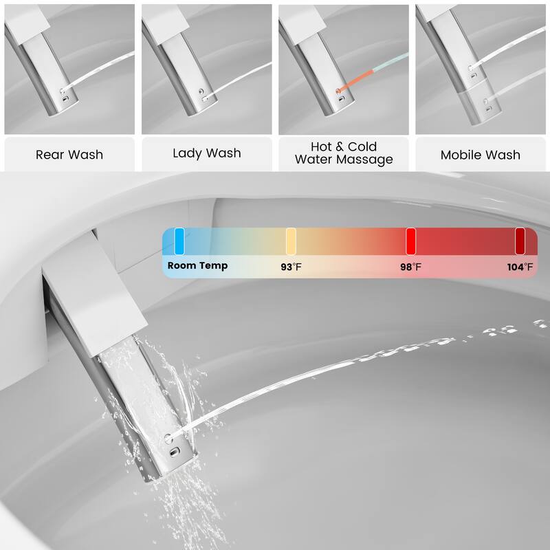 Elongated Smart Toilet with Bidet Wash, Heated Seat, Warm Air Dry, Remote Control, Auto Flush, LED Display