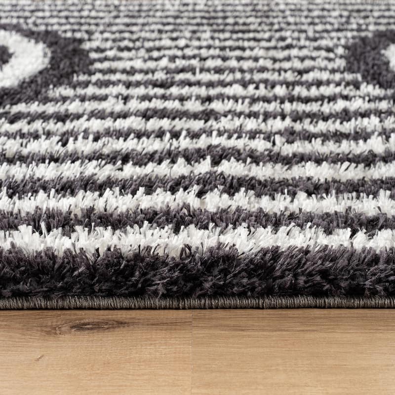Abstract Arch Shag Rug - Medium Pile, Durable & Easy to Clean - Anthracite Dark Gray