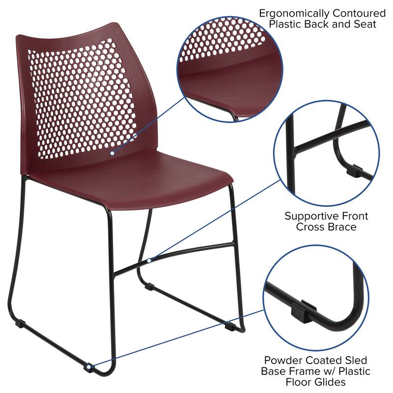 661 lb. Capacity Stack Chair with Air-Vent Back and Powder Coated Sled Base