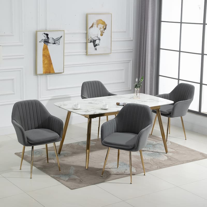AVAWING Upholstered Velvet Dining Chairs Accent Arm Chairs Set of 4 - Grey