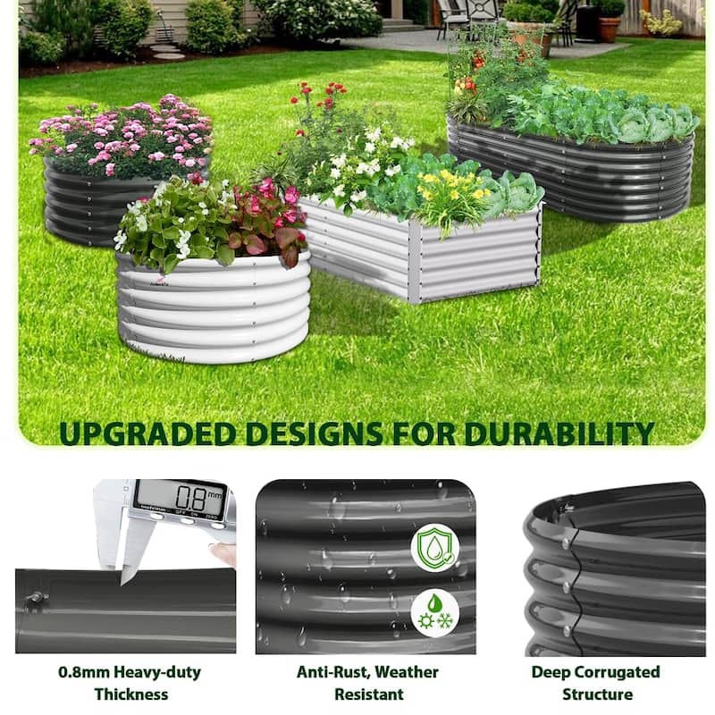 Outdoor 12 ft. x 3 ft. x 1.5 ft. Oval Extra Large Metal Anti-Rust Raised Garden Bed in Gray For Vegetables and Flowers