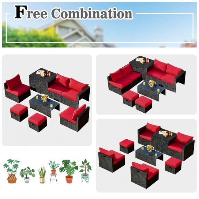8 Pieces Patio Rattan Storage Table Furniture Set - 25" x 25" x 4" (L x W x D)