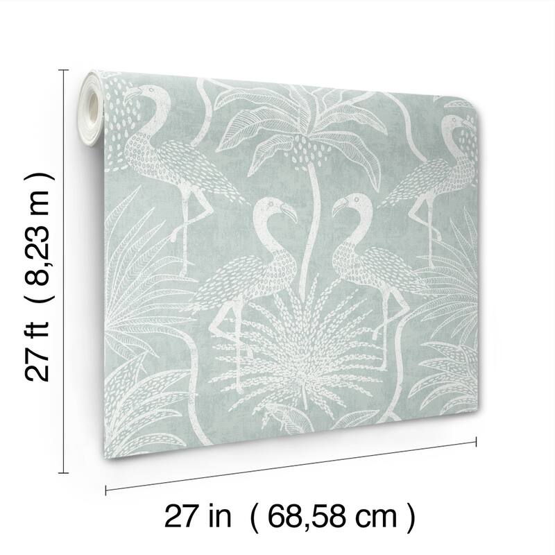 A-Street Prints Biscayne Turquoise Flamingo Beach Wallpaper
